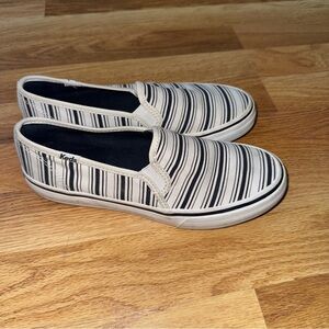 Keds Women’s Navy and White Striped Slip-On Sneakers